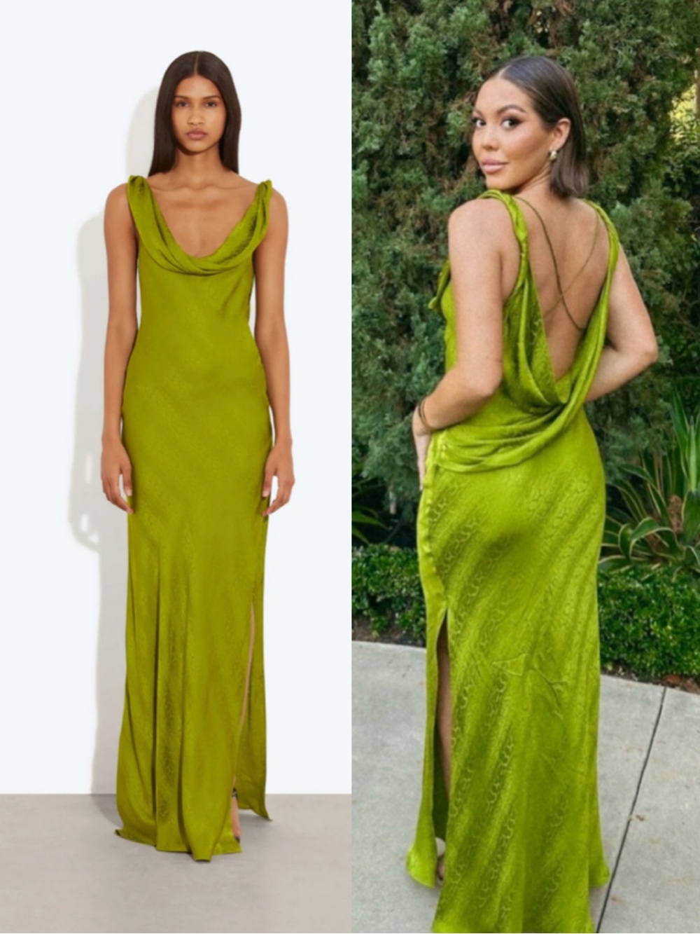 Rat and Boa Navarro Olive Green Cowl Back Slip Maxi Dress Size Medium